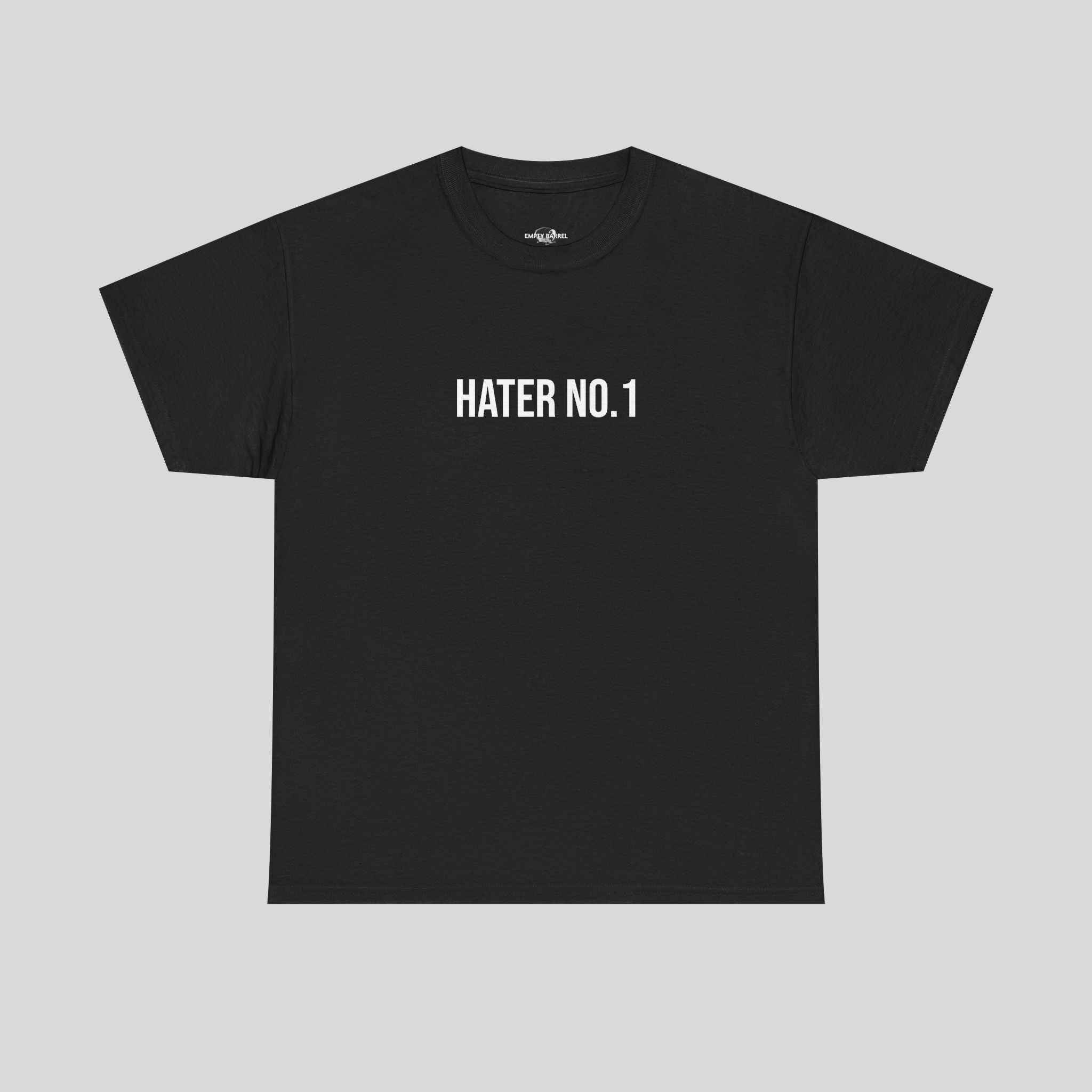 HATER T-Shirt von Printify, schwarze Baumwollshirt mit auffälligem HATER-Print auf der Vorderseite, bequem und modern.